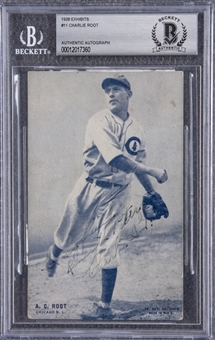 1928 Exhibits Charlie Root Signed Card – Beckett